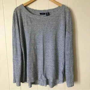 Adrienne Vittadini Striped Linen Top Shirt Blouse Size XL